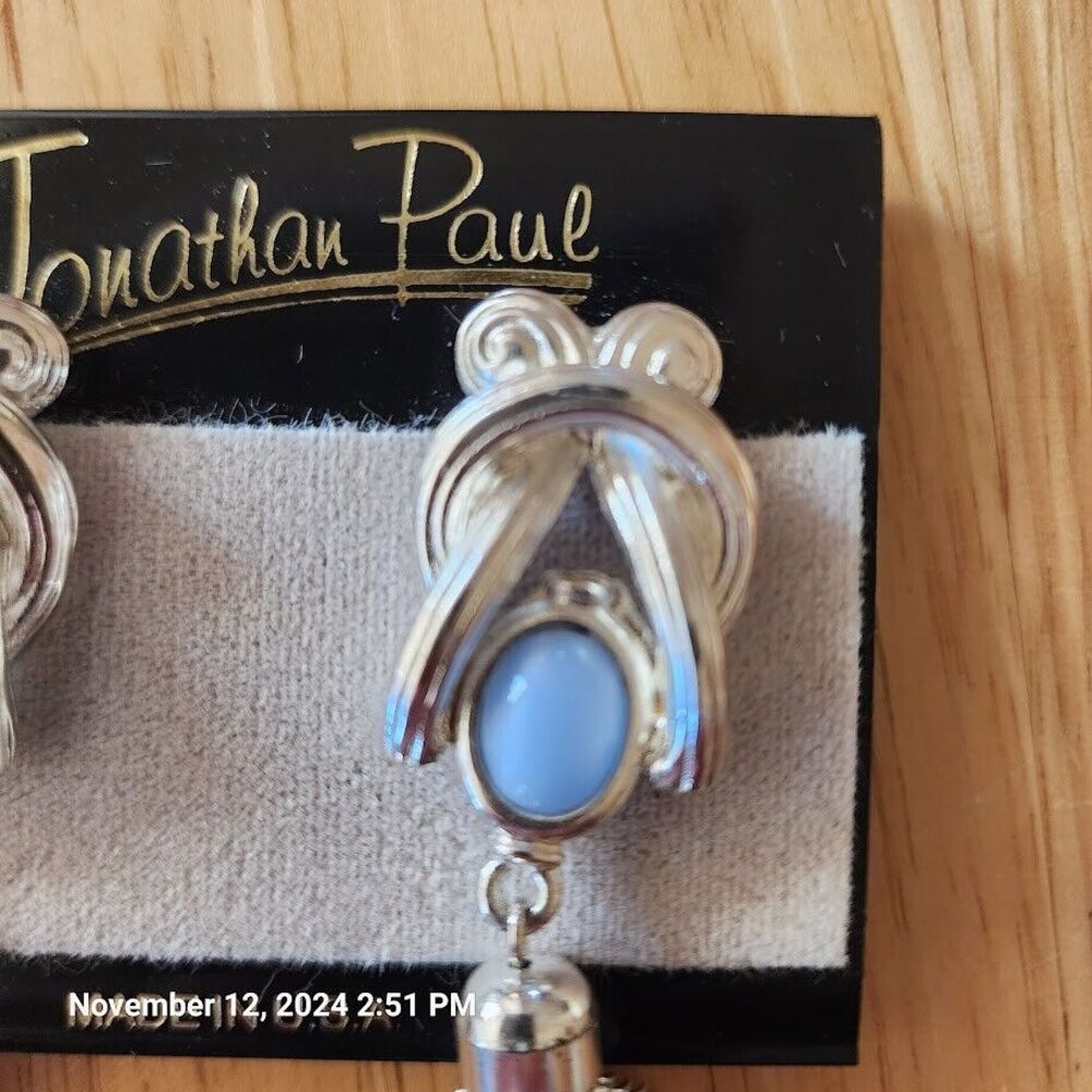Jonathan Paul Dangle Earrings Silvertone Blue Stone - Picture 2 of 6